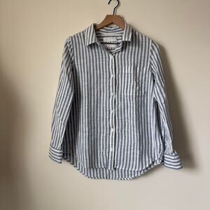 Lola River Coastal Striped Blue Button Up Blouse Size M